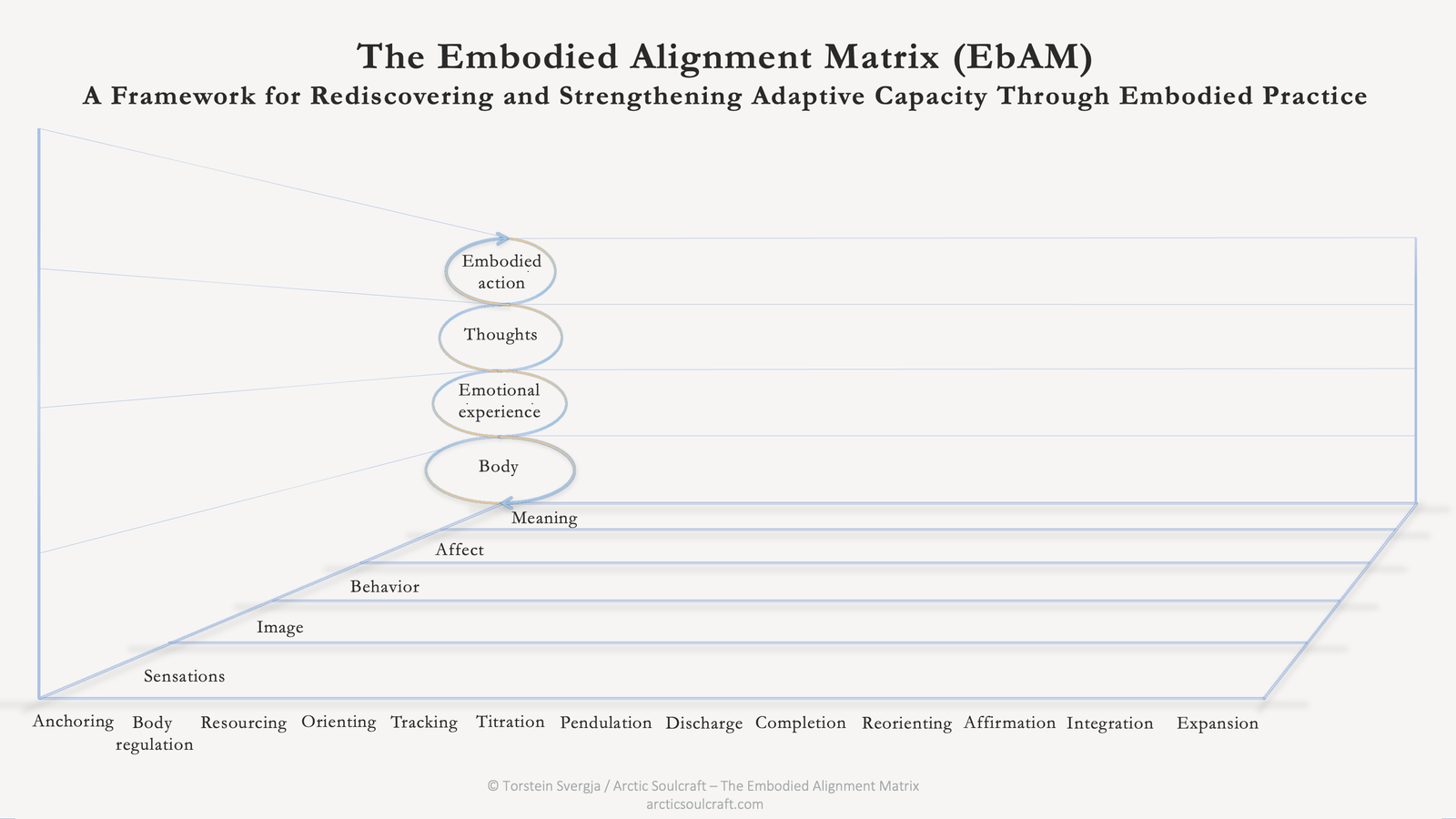 EbAM, the process axis with thirteen sub-processes, the anchoring axis and the alignment axis